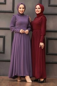 Claret Red Hijab Evening Dress 40720BR - 2