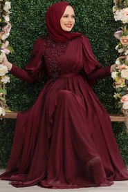  Modern Claret Red Modest Bridesmaid Dress 41551BR - 1