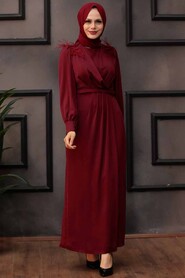 Claret Red Hijab Evening Dress 4199BR - 1