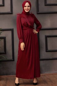 Claret Red Hijab Evening Dress 4199BR - 3