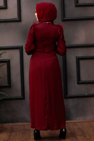 Claret Red Hijab Evening Dress 4199BR - 4