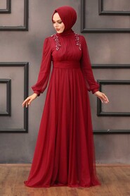  Long Sleeve Claret Red Hijab Wedding Dress 4348BR - 2