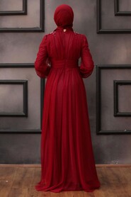  Long Sleeve Claret Red Hijab Wedding Dress 4348BR - 4