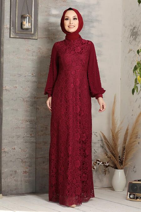  Long Claret Red Modest Dress 5006BR - NEVA STYLE
