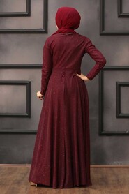  Plus Size Claret Red Islamic Evening Gown 50162BR - 2