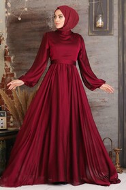  Elegant Claret Red Islamic Clothing Evening Gown 5215BR - 1