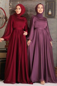  Elegant Claret Red Islamic Clothing Evening Gown 5215BR - 2
