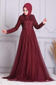  Stylish Claret Red Muslim Wedding Dress 5338BR - 1