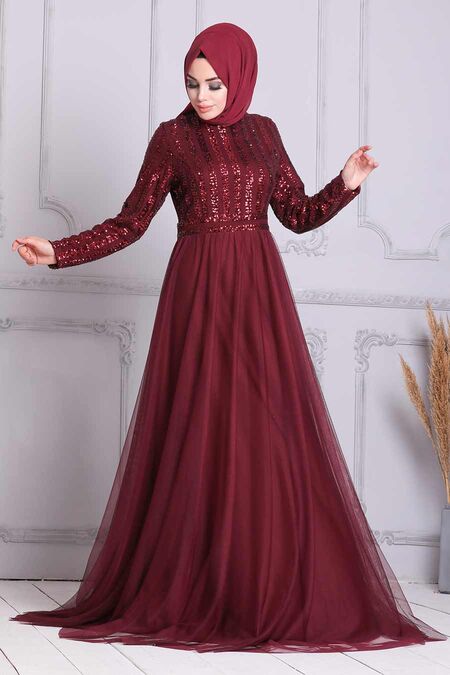  Stylish Claret Red Muslim Wedding Dress 5338BR - NEVA STYLE