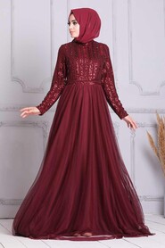  Stylish Claret Red Muslim Wedding Dress 5338BR - 2