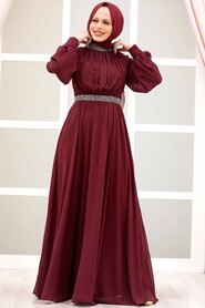  Modern Claret Red Islamic Clothing Wedding Dress 5339BR - 2
