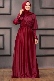  Claret Red Turkish Hijab Bridesmaid Dress 5367BR - 1