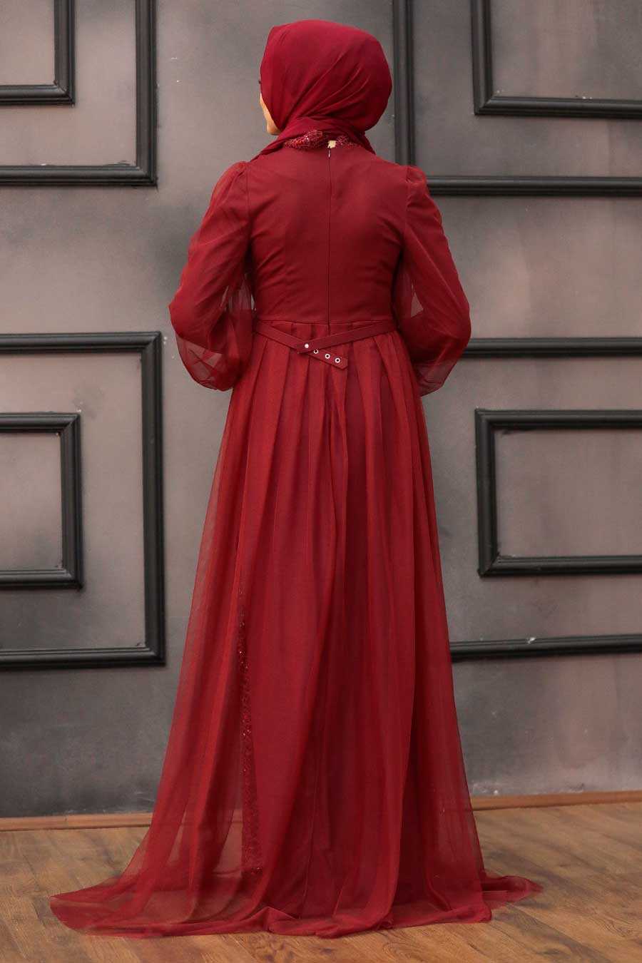 Neva Style - Luxorious Claret Red Islamic Evening Gown 5383BR