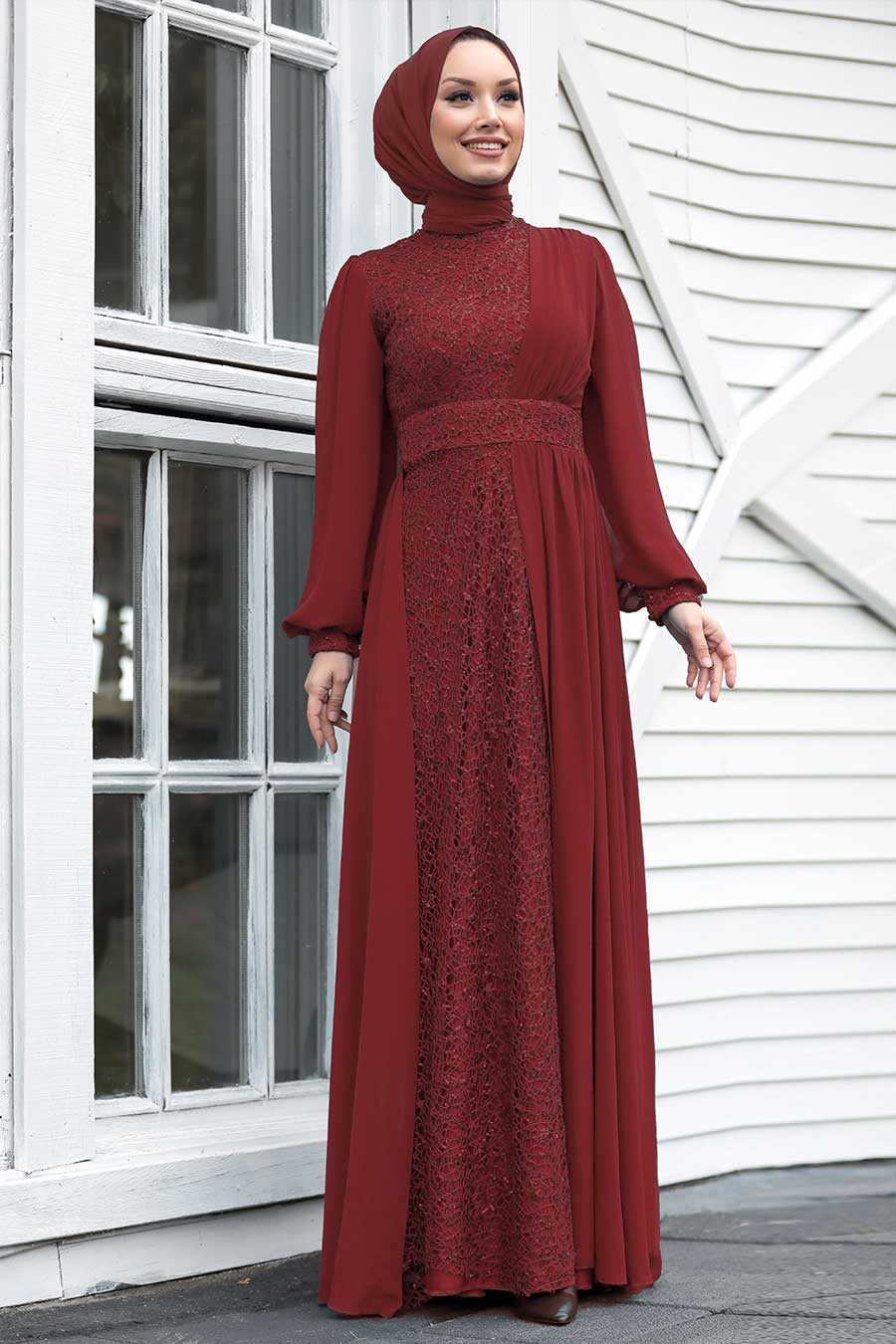 Neva Style - Plus Size Claret Red Muslim Evening Gown 5408BR - Neva ...