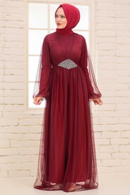  Stylish Claret Red Modest Evening Gown 54230BR - 1