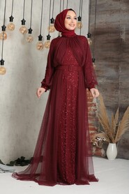  Claret Red Turkish Hijab Prom Dress 5441BR - 2