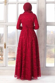 Claret Red Hijab Evening Dress 54720BR - 4