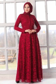 Claret Red Hijab Evening Dress 54720BR - 2
