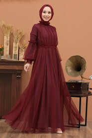  Luxorious Claret Red Muslim Wedding Gown 5474BR - 1