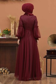  Luxorious Claret Red Muslim Wedding Gown 5474BR - 2