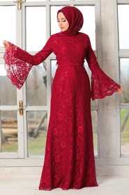 Claret Red Hijab Evening Dress 5487BR - 1