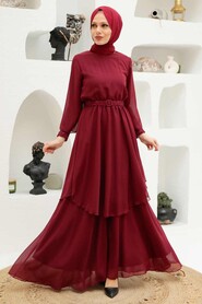  Modern Claret Red Muslim Fashion Wedding Dress 5489BR - 2