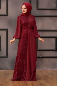 Elegant Claret Red Islamic Clothing Prom Dress 5516BR - 1
