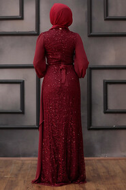  Elegant Claret Red Islamic Clothing Prom Dress 5516BR - 2
