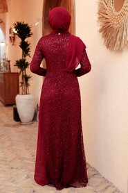  Plus Size Claret Red Hijab Evening Dress 56180BR - 2