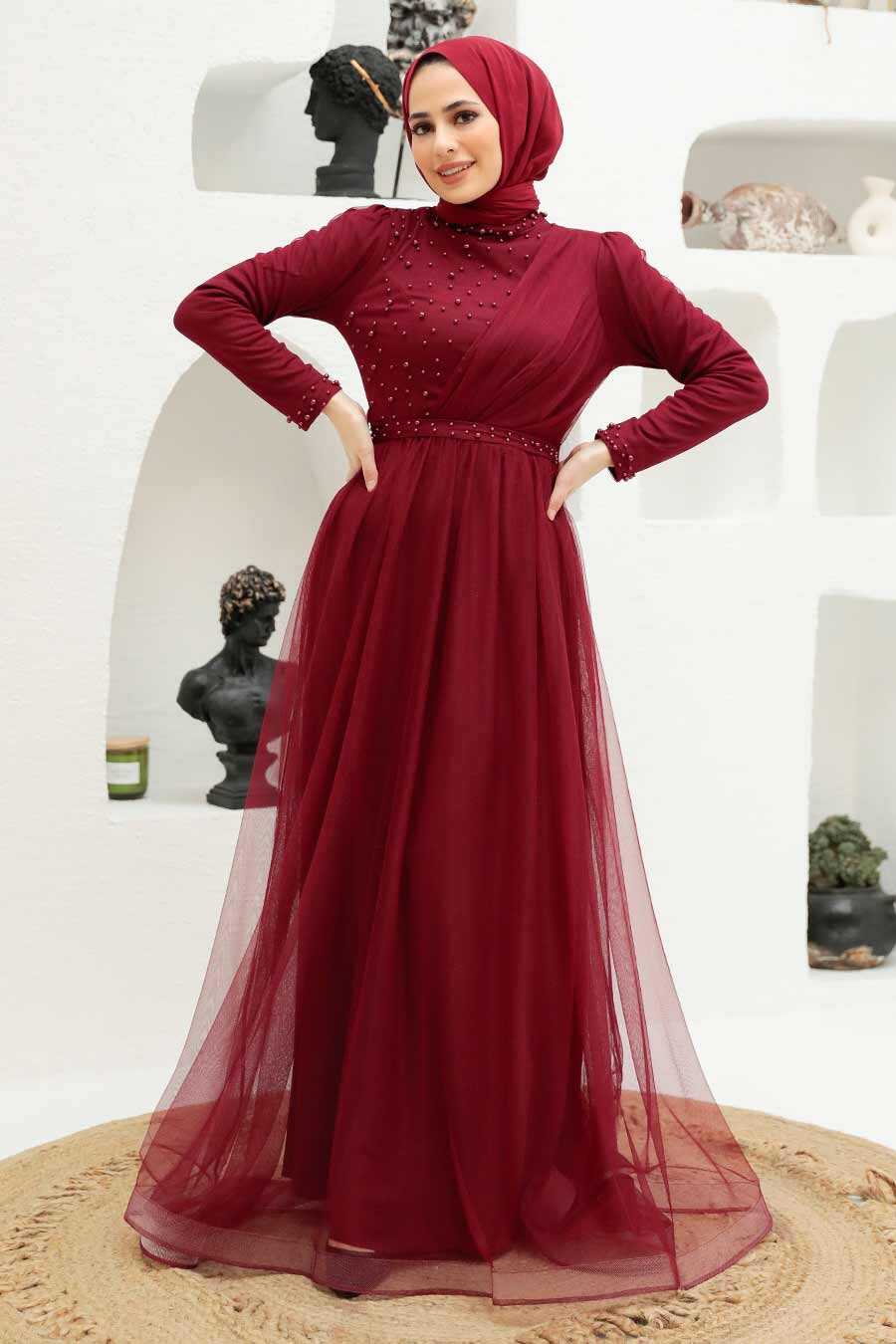 Neva Style - Plus Size Claret Red Muslim Dress 56641BR