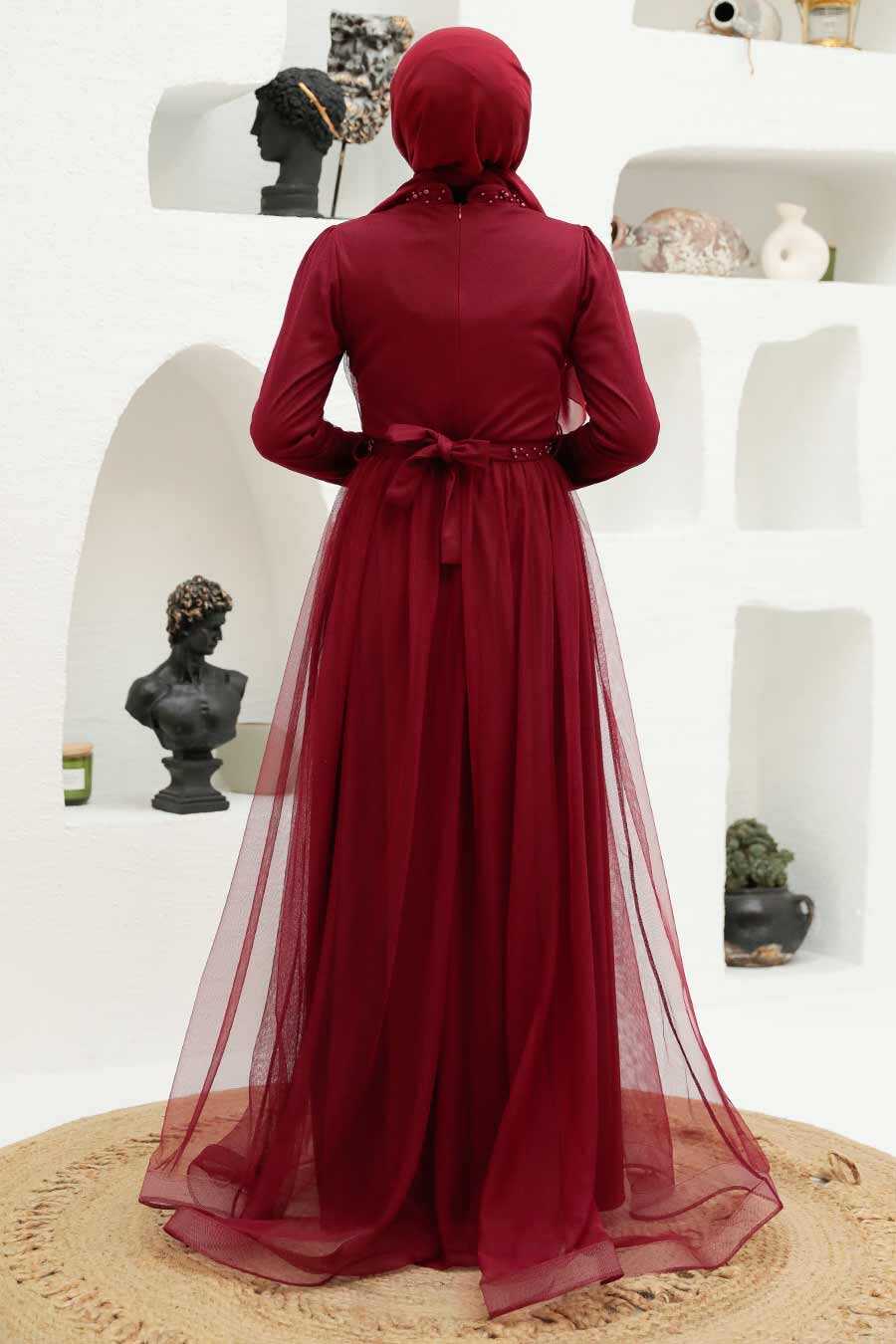 Neva Style - Plus Size Claret Red Muslim Dress 56641BR