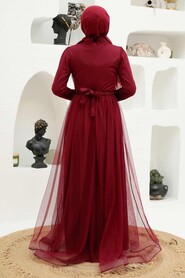 Neva Style - Plus Size Claret Red Muslim Dress 56641BR - Thumbnail