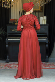  Plus Size Claret Red Hijab Engagement Dress 9160BR - 4