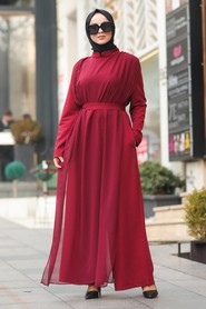 Claret Red Hijab Evening Jumpsuit 51182BR - 2