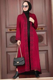 Claret Red Hijab Knitwear Cardigan 3063BR - 1