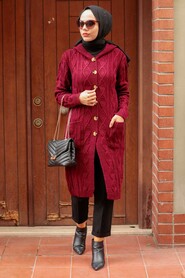 Claret Red Hijab Knitwear Cardigan 4011BR - 1