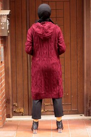 Claret Red Hijab Knitwear Cardigan 4011BR - 4