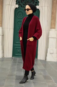 Claret Red Hijab Knitwear Cardigan 4182BR - 1