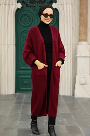Claret Red Hijab Knitwear Cardigan 4182BR - 2