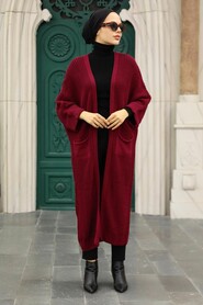 Claret Red Hijab Knitwear Cardigan 4182BR - 3