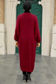 Claret Red Hijab Knitwear Cardigan 4182BR - 4