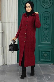 Claret Red Hijab Knitwear Cardigan 70250BR - 1