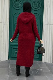 Claret Red Hijab Knitwear Cardigan 70250BR - 2
