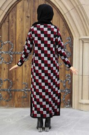Claret Red Hijab Knitwear Double Suit 11002BR - 3