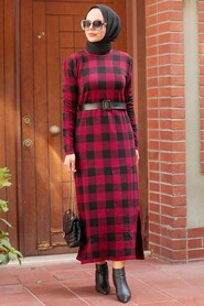 Claret Red Hijab Knitwear Dress 3048BR - 1