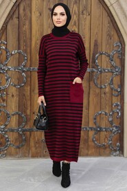 Claret Red Hijab Knitwear Dress 33371BR - 1