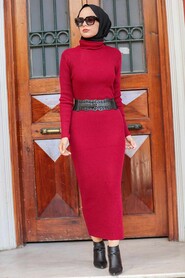 Claret Red Hijab Knitwear Dress 5248BR - 1