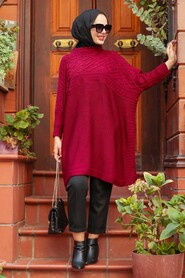 Claret Red Hijab Knitwear Poncho 3245BR - 1