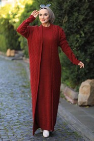 Claret Red Hijab Knitwear Suit 15020BR - 1