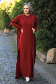 Claret Red Hijab Knitwear Suit 15020BR - 2